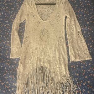 White Crochet Fringe Dress